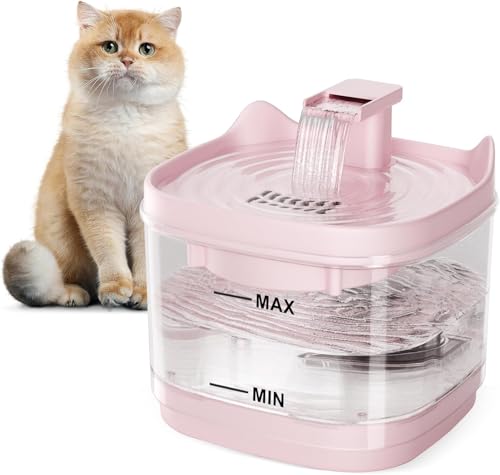 Veeconn Cat Water Fountain - Quiet Pet Lndoor Water Bowl Dispenser 54oz/1.6L with Replacement Multi-Filtration(2 pcs Filters) Detachable Design Easy Cleaning - Fresh and Clean Water for Pets (Pink)
