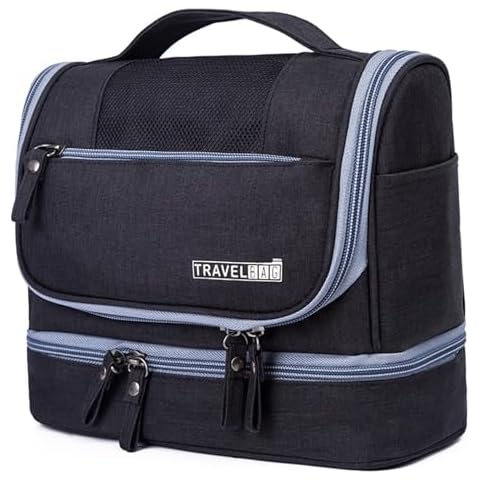 Lanola Toiletry Bag, Water-resistant Comestic Bag Dopp Kit for Men & Women, Upgraded Hanging Travel Toiletry Organizer Kit with Heavy-duty Zippers for Toiletries, Cosmetics, Brushes (Black) Cover