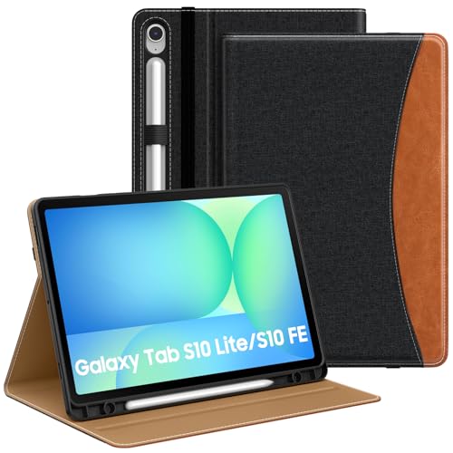 Image of MoKo Case for Samsug Galaxy Tab S10 Lite / S10 FE / S9 FE / S9 10.9 /11 Inch | Built-in S Pen Holder Case for Samsung Tablet (2025 /2023), PU Leather, Hand Strap & Front Pocket, Black & Brown