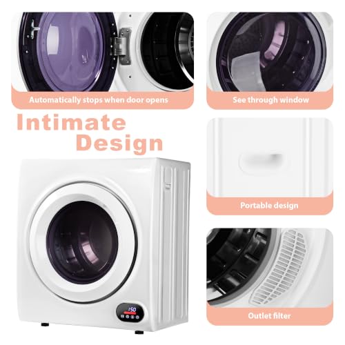 Image of Euhomy 3.5 Cu.Ft. Clothes Dryer, 120V Portable Dryers for Laundry, 1500W, 4 Functions, LCD Control Panel Compact Dryer with Exhaust Pipe, Front Load Dryer Machine, Apartment, Home, RV, White