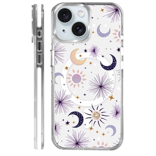 Coque iPhone 15 antichoc Magsafe rigide transparente violette anti-chute