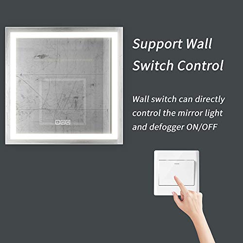 HAUSCHEN 36x36 inch LED Lighted Bathroom Wall Mounted Mirror with High Lumen+CRI 95 Adjustable Color Temperature+Anti-Fog Separately Control+Dimmer Function+IP44 Waterproof
