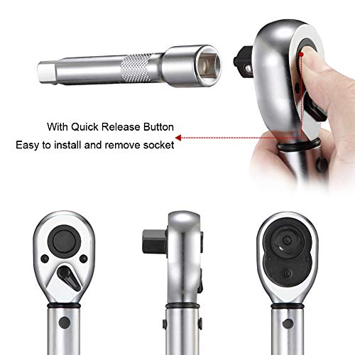 BULLTOOLS 1/2-inch Drive Click Torque Wrench Set Dual-Direction Adjustable 90-tooth Torque Wrench with Buckle(10-160ft.lb / 10-220Nm)