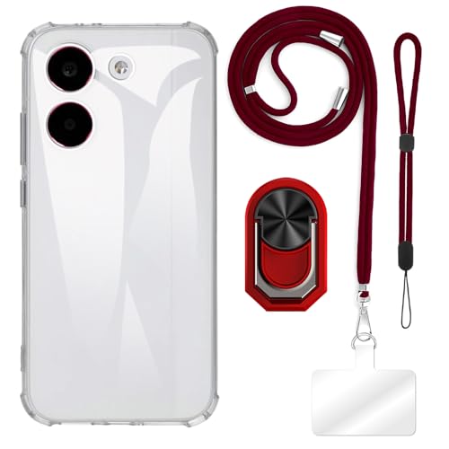 ESACMOT [4 in 1] �P�[�X Xiaomi Redmi Turbo 5 5G �Ƃ̌݊�������A�X�g���b�v�A���X�g�o���h�A�����O�t���A�ϏՌ��ی�J�o�[���s�p�Z�b�g (�N���A�P�[�X + ���b�h�Z�b�g)