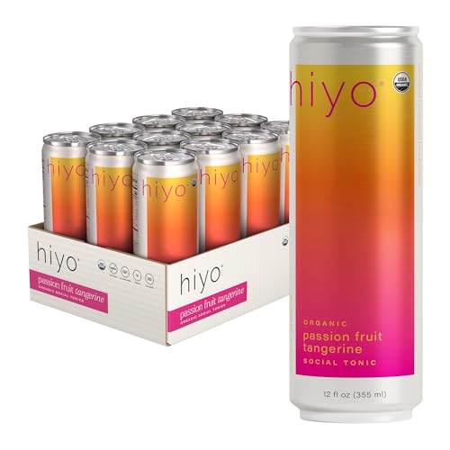 Image of Hiyo Organic Social Tonic- Passion Fruit Tangerine, 12 Pack - N.A. Functional Seltzer, Sparkling Water Crafted with Organic Adaptogens, Nootropics, & Botanicals