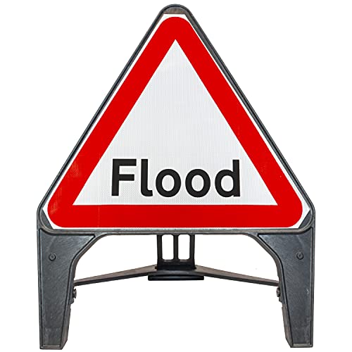 Flood 750mm Triangle Road Sign 554 - Plastic Temporary Road Street Traffic Safety Sign for Road and Street Works - Freestanding with Reflective Sign Face