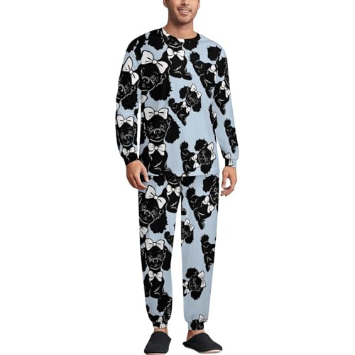 Poodle Men’s Pajama Set Long Sleeve Top And Pants Loungewear Sleepwear Pjs Nightwear