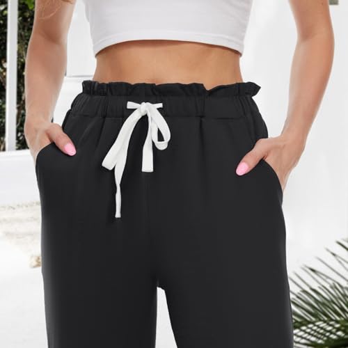 BATHRINS Women's Drawstring High Waisted Straight Long Trousers Pants with Pockets4