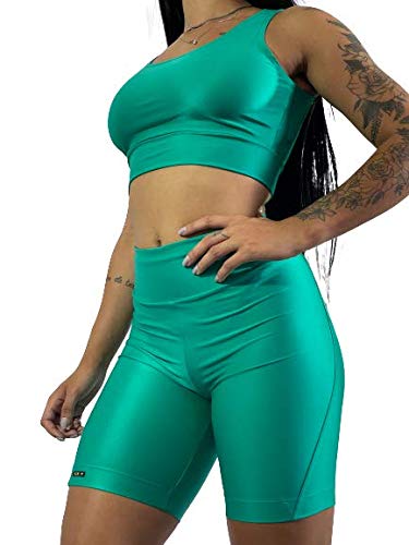 Kit Suplex Fitness Bermuda Cos Alto C/Top Academia K01 Cor:Verde Água;Gênero:Feminino;Tamanho:GG