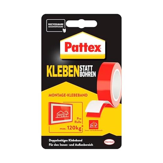 Pattex Kleben statt Bohren Klebeband, extra starkes doppelseitiges Klebeband, Doppelklebeband für Montagearbeiten innen & außen, Wandbefestigung ohne Bohren, 19mm x 1,5m