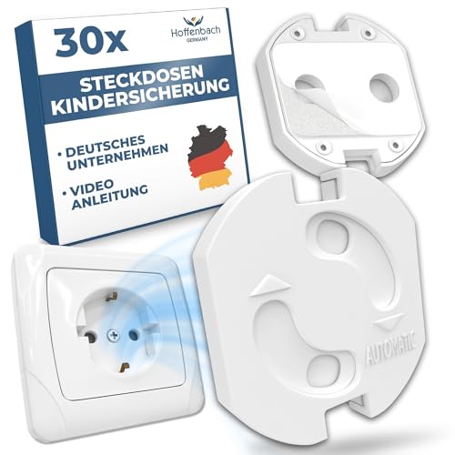 Hoffenbach 30x Steckdosen Kindersicherung – Steckdosensicherung mit Drehmechanik – Schutz für Babys & Kinder – Steckdosenschutz verhindert Unfälle & Stromschläge – Steckdose Kinderschutz – Weiß
