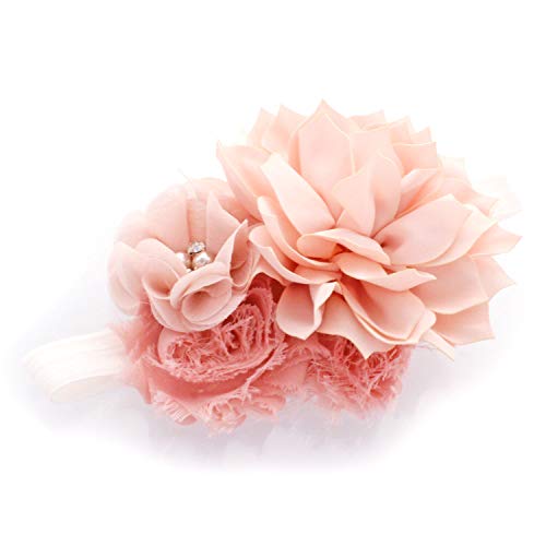 My Lello Baby Headband Shabby Fabric Flower Cluster Stretchy Elastic Pink Blush2