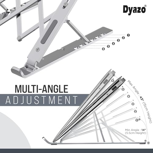 Image of Dyazo 2 in 1 Laptop & Mobile Stand | Foldable Riser with Ventilated Design | Multi Angle Adjustable Height Holder Fit Upto 15.6 Inch Laptops | Compatible for Mac, HP, Dell, Acer, Lenovo & More (Black)