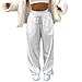 Damen Cargohose Baggy High Waist Sportlich Hose mit Weitem Bein Gummizug Oversized Hippie Jogginghose Y2K Vintage Aesthetic E-Girl Teenager Mädchen Harajuku Streetwear (B- Weiß, S)