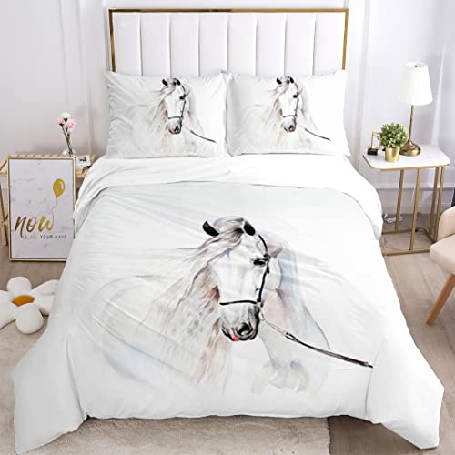 YORDET Juego de ropa de cama infantil con estampado 3D, diseño de caballo salvaje, microfibra, muy suave, juego de ropa de cama con funda nórdica y funda de almohada (B, 135 x 200 cm)