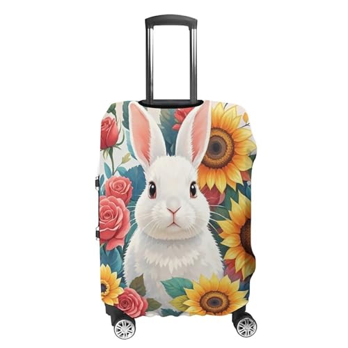 Watercolor Rabbit And Flowers Printed Luggage Cover Protector, Fits 18-32 Inch Luggage4