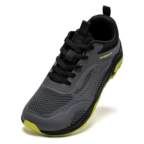 HOBIBEAR Men’s Running Shoes Wide Toe Box Zero Drop Sneakers Lightweight Breathable Grey/Green,13 Wide Men