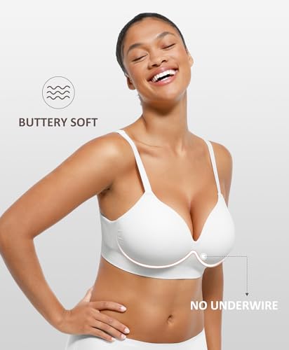 FeelinGirl Wireless Supportive Bra for Women, Seamless Comfort Bralettes No Underwire Full Coverage Everyday Bras White - Image 3
