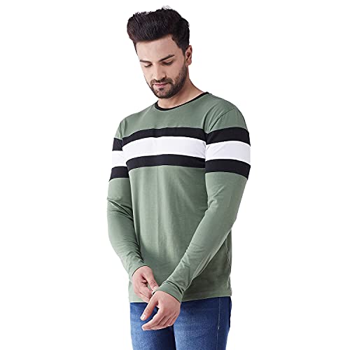 Image of GRITSTONES Men's Cotton Full Sleeve T Shirt | Casual Wear T-Shirts for Mens | Regular Fit Stylish T-Shirt for MensGSFS2509BLKNEOWHT