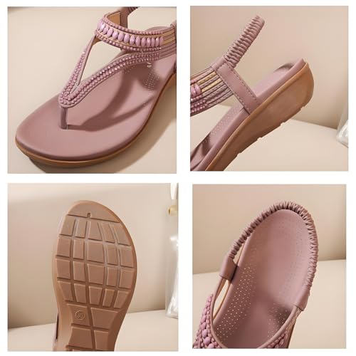 Women's T-Strap Flat Sandals With Sparkling Rhinestones, Sparkly Flat Sandals3