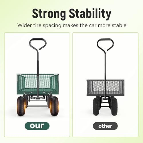 Steel Garden Cart, 2-in-1 900 lbs Heavy Duty Utility Wagon, with Removable Mesh Sides to Convert into Flatbed, 240° U-Turn 10" Pneumatic Tires Garden Wagon for Farm Yard Lawn Garden Camping