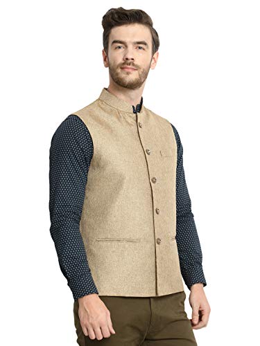Image of Vastraa Fusion Men's Solid Nehru Jacket (VS0465-46 Mustard 3XL)