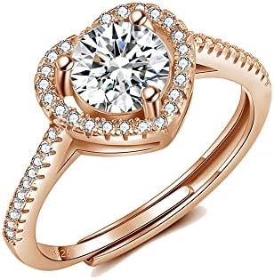 SAKUNALA 925 Sterling Silver Rings for Women, Adjustable Engagement Rings for Her, Silver Cubic Zirconia Promise Wedding Ring, Wedding Rings for Ladies, Gift for Anniversary, Silver/Gold/Rose Gold
