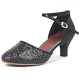 Picture of iCKER Womens Latin Dance Shoes Heeled Ballroom Salsa Tango Party Sequin Dance Shoes Black-rubbler Sole 7