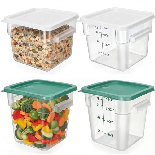Image of Lallisa 4 Pcs 8qt & 4qt Clear Food Storage Containers with Lids Handles and Scales, Stackable Plastic Square Food Storage Containers for Dough Proofing Baking Kitchen Restaurant(White, Green)