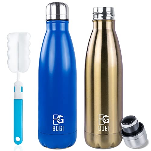 Image of BOGI 2 Pack 17oz Insulated Water Bottle Double Wall Vacuum Stainless Steel Water Bottles, Leak Proof Metal Sports Water Bottle Keeps Drink Hot & Cold - Perfect for Outdoor Sports Camping (Cham+Dblue)