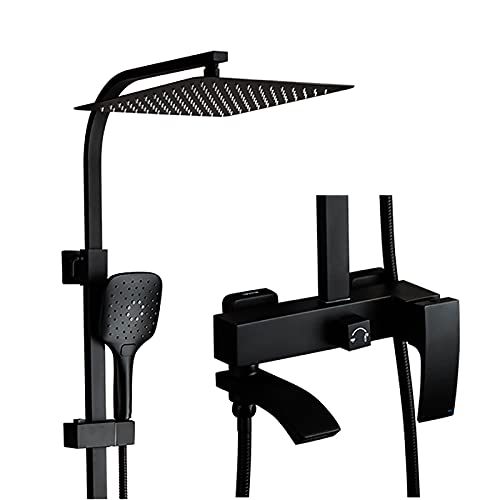 Système de douche noir complet avec douchette à main et mitigeur baignoire cascade