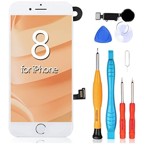 Ayake for iPhone 8 Screen Replacement with Home Button, Full Assembly LCD Touch Display Digitizer with Front Camera+Earpiece Speaker+Proximity Sensor for A1863, A1905, A1906 (White Silver Button) Cover