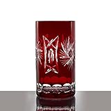 Lieferung 1 Glas rot CRISTALICA Longdrinkglas Schleuderstern 340ml Trinkbecher Bleikristall geschliffen rot