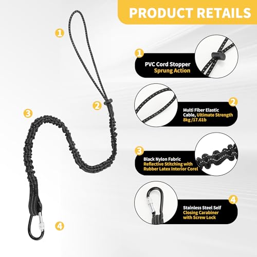 Image of 12 Pack Black Tool Lanyards for Hand Tools, Lanyard Safety Tool Leash, Retractable Tool Lanyard with Buckle and Adjustable Loop End,Maximum Weight Limit 9 kg / 19.4 lb