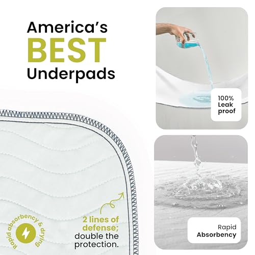 Image of IMPROVIA Washable Underpads, Heavy Absorbency Reusable Incontinence Pads for Kids, Adults, Elderly, and Pets - Waterproof Protection Floor White & White (4 Pack - 18x24)