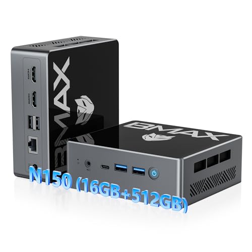 Image of Bmax Mini PC, Intel Twin Lake N150, 16GB RAM 512GB M.2 SSD (up to 3.6 GHz), Mini Desktop Computer, 4K Dual HDMI / USB3 / WiFi5 / Type C / BT5 RJ45 for Office, Business Small PC