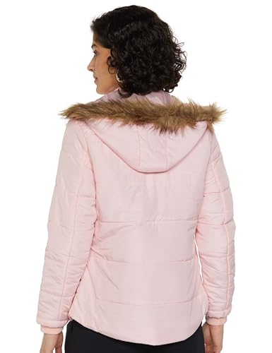 Image of Qube By Fort Collins Women's Medium-Length Bomber Jacket with Detachable Hood Stylish Winterwear for All-Day Comfort |Material: Nylon
