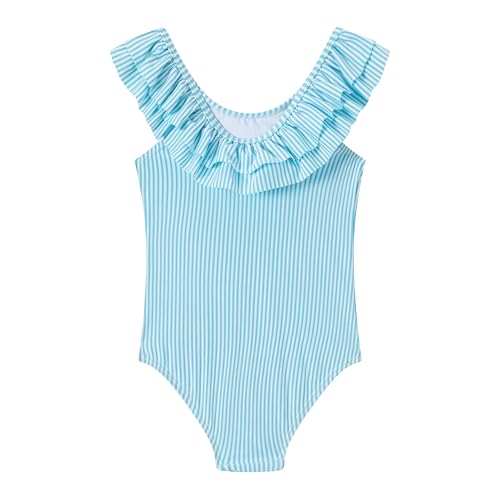 Image of LIZENS Girls One Piece Swimwear Yellow Stripe Ruffle Striped Swimsuit for Kids 2-12