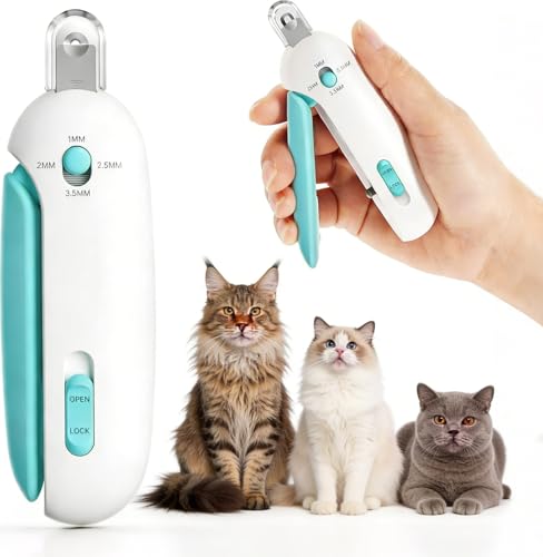 Cat Nail Clipper - Adjustable 3-Size Trimming Hole with Hidden Nail File | Safe Anti-Splash Claw Cutter for Kittens & Indoor Cats (Blue)