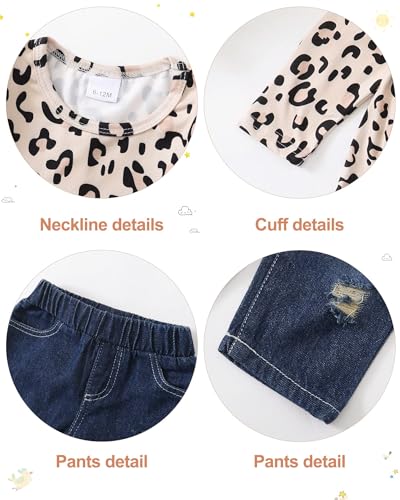 SANMIO Toddler Girl Clothes, Baby Girl Outfits Cute Floral Long Sleeve Ruffle Shirt and Jeans Pants Fall Winter Clothing Set - Thumbnail 4