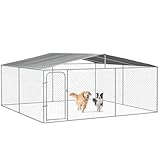 PawHut Large Dog Kennel Outside, Heavy Duty Dog Run Outdoor Fence with Waterproof Cover, Galvanized Chain Link, Secure Lock, 15' x 15' x 7.5'