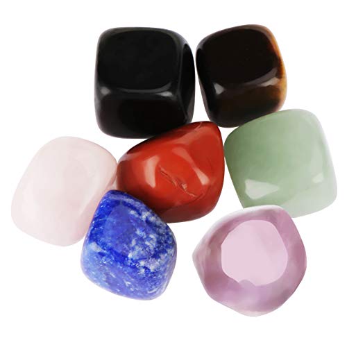 LIYJTK Curación de cristal Piedras caídas Conjuntos de energía de chakra de yoga amuleto rosa obsidiana rojo lazurita dorada verde blanco 7pcs 35g 10-20 mm