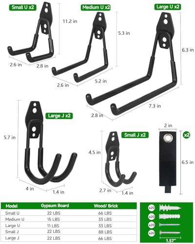 Image of PIYILO Garden Tool Organizer 48 in with 18 Garage Hooks, Heavy Duty Garage Wall Hooks for Hanging Ladder, Bike, Tool Storage Rack for Yard Tools, Shovel, Shed (23 Pack)