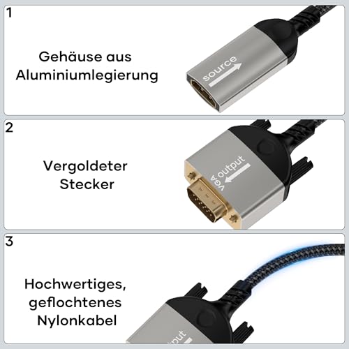 HDMI auf VGA Adapter,HDMI Buchse auf Vga Stecker adapter,Nylon geflochtene 1080p Unidirektional hdmi Computer zu vGA Monitor/TV Adapter für… – Ansicht 6
