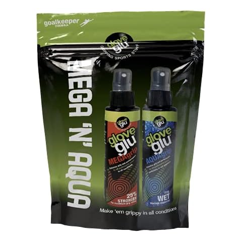 gloveglu Men's MEGA + Aqua Bundle Bag Megagrip Aquagrip 120ml Bottle Improve Goalkeeper Glove Grip Cover