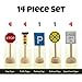 Attatoy Kids Wooden Street Signs Playset (14-Piece Set), Wood Traffic Signs Perfect for Car & Train Set