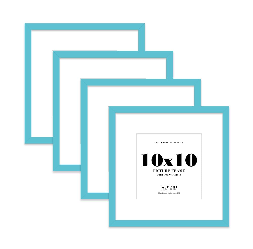 10x10 Turquoise Picture Frame with Mount for 8x8 Photos, Prints - Modern Square Wall Frame, Set of 4