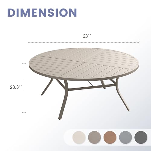 Image of VICLLAX 63 inch Round Outdoor Table, Patio Dining Table for 8-10 with Umbrella Hole for Garden Lawn Deck Backyard, Sandshell