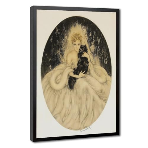 Impression toile Louis Icart femme chat noir pour habiller un petit mur vide