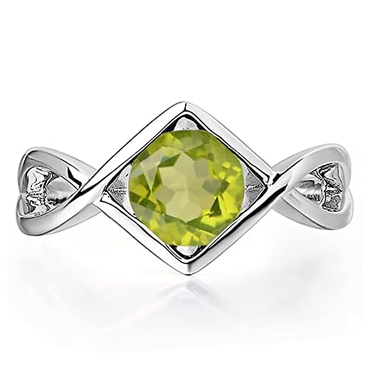 LUO 925 Sterling Silver Round Shaped 7 MM Minimalist Peridot Ring Infinity Promise Ring US Size 8.5